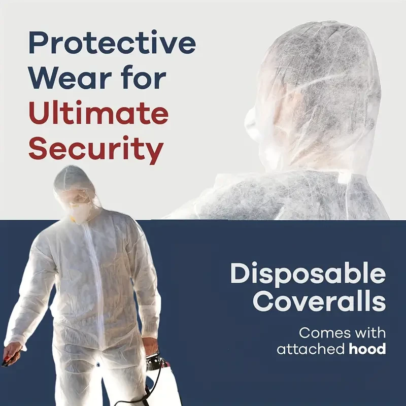5-Pack Disposable Hazmat Protective Suits | Unisex-Adult Lightweight Work Coveralls | Hooded Whole Body Chemical Protection | Paint Suits L-3XL | Fabric Material | Loose Fit | 4 Sizes Mixed Pack