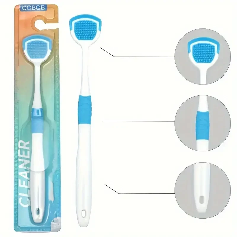 1PC Soft & Gentle Tongue Cleaner Brush - Oral Care Tongue Cleaners For Adults - Comfort Grip Handle, Soft Silicone Bristles, Effective Plaque Remover, Fresh Breath, And Healthy Gums