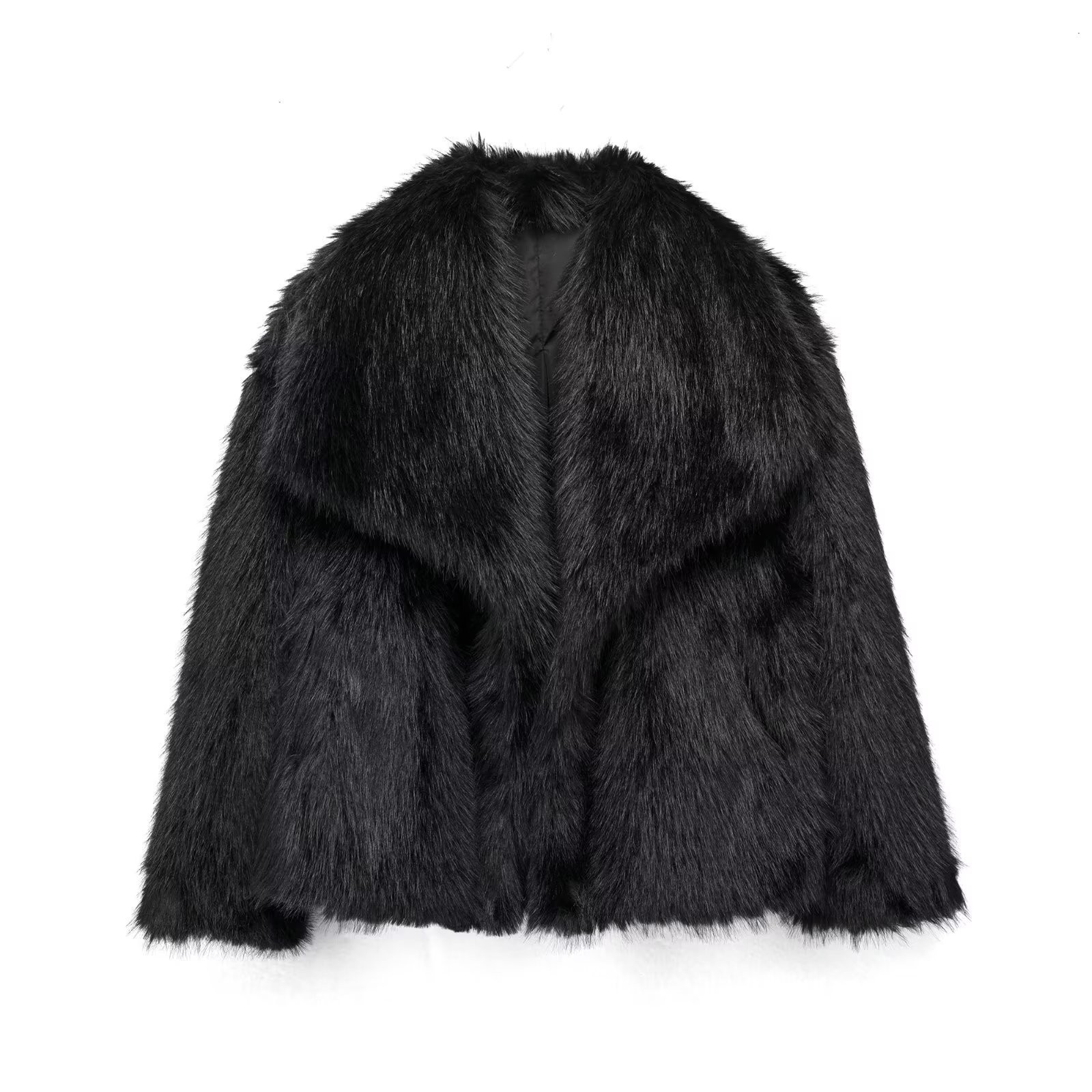 Winter Plush Thicken Lapel Coat - Womens Casual Long Sleeve Outerwear