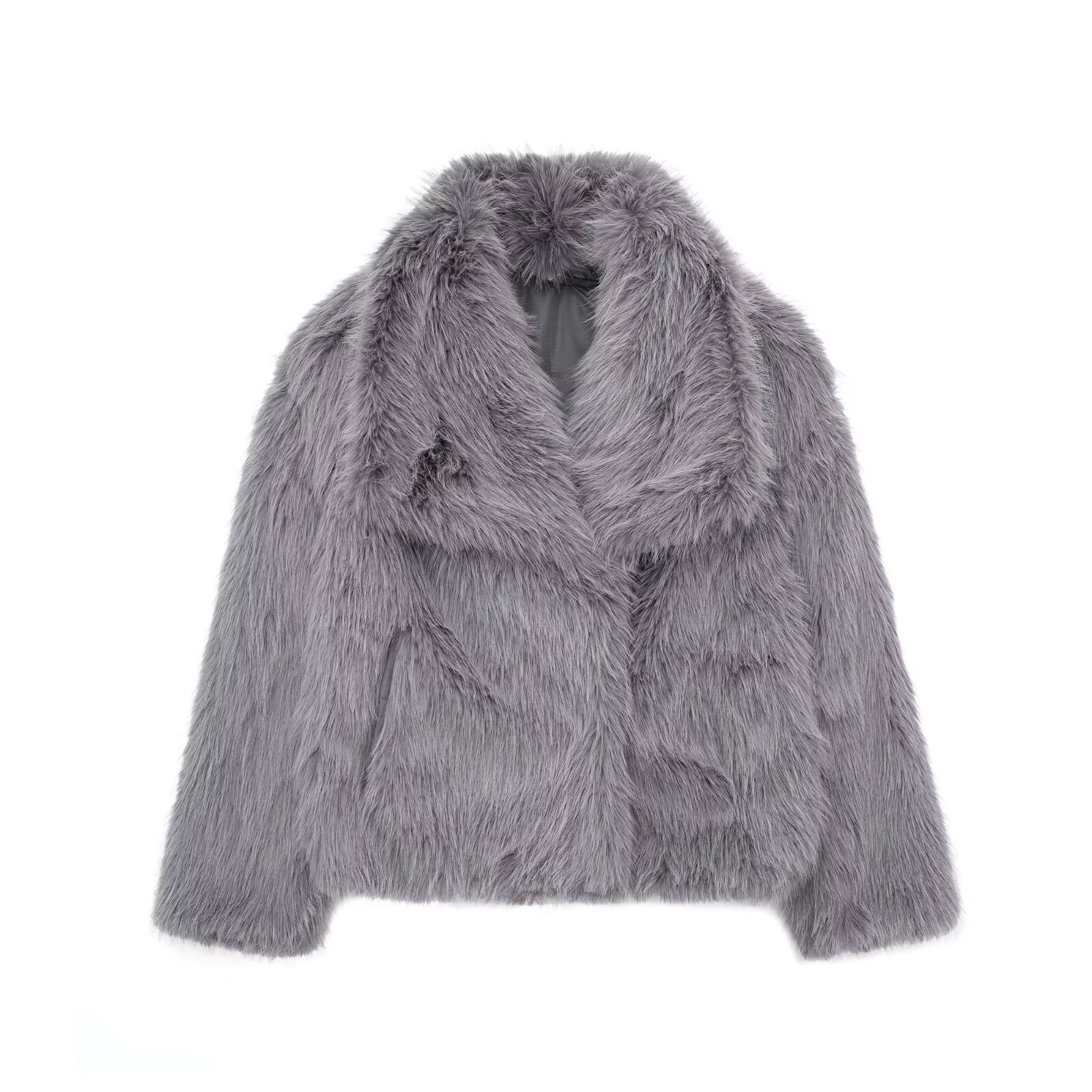 Winter Plush Thicken Lapel Coat - Womens Casual Long Sleeve Outerwear