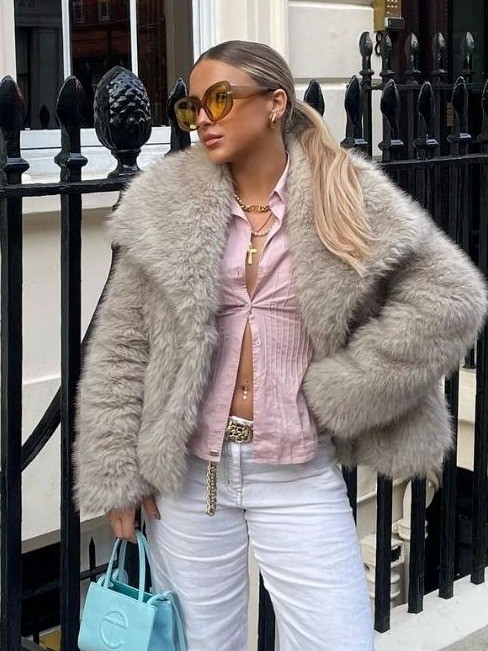 Winter Plush Thicken Lapel Coat - Womens Casual Long Sleeve Outerwear