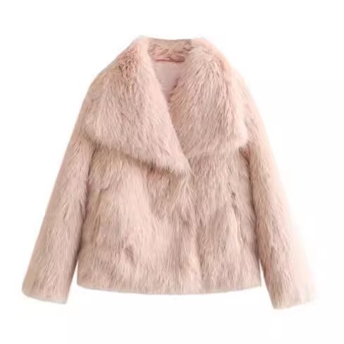 Winter Plush Thicken Lapel Coat - Womens Casual Long Sleeve Outerwear