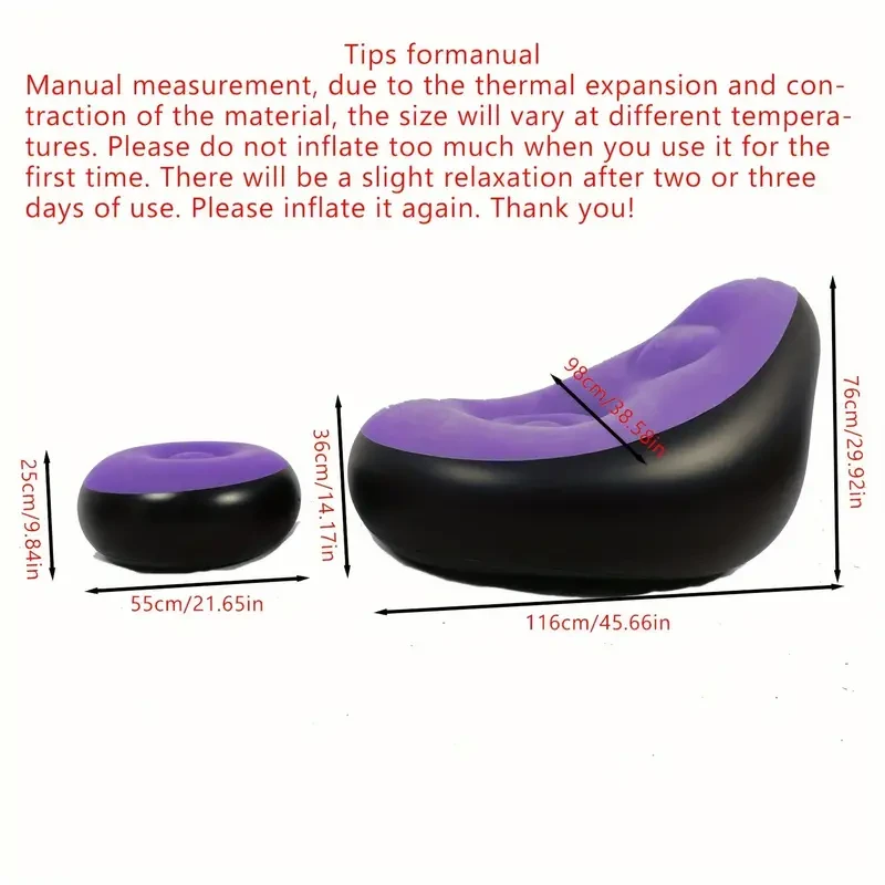 Portable Inflatable Lounger Sofa - Waterproof, Foldable Outdoor Chair with Footrest & Comfort Velvet Seat for Camping, Hiking, Home Sunbathing