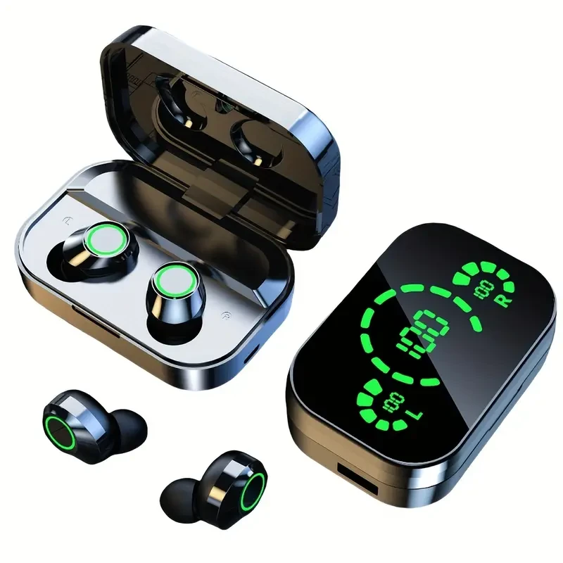 2024 New Wireless Earbuds Mini Earphone Digital Display TWS Earbuds Wireless chip5.3 Type-C (Black)