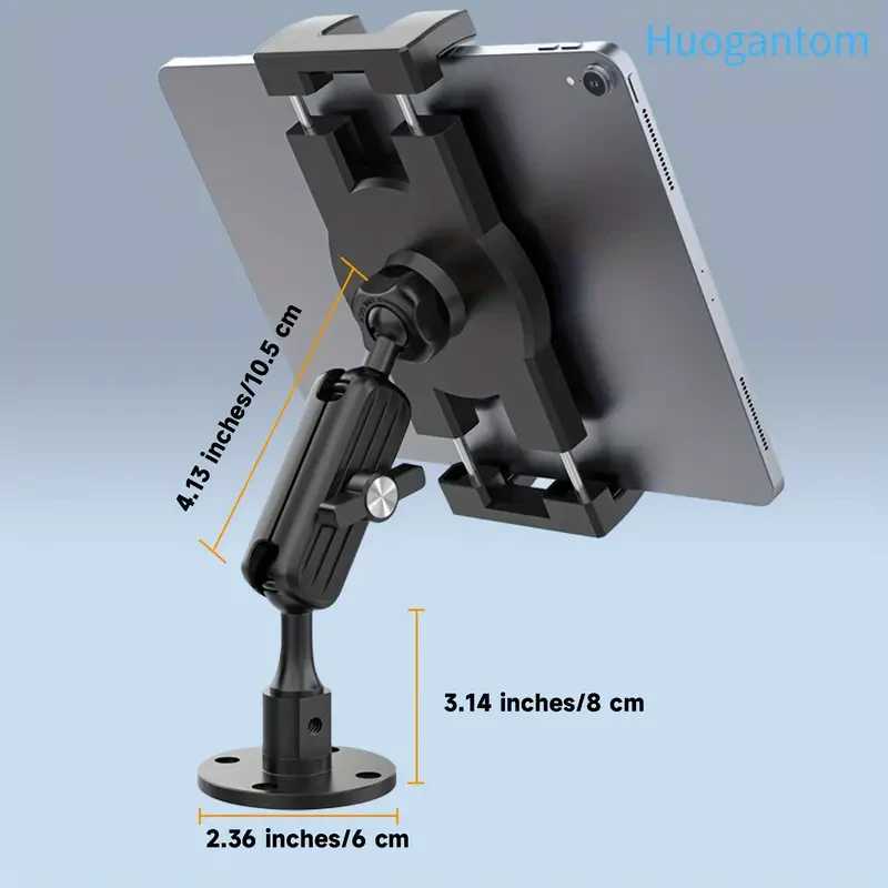 Huogantom Aluminum Alloy Tablet Mount with Heavy-Duty Drill Base, 360 Adjustable Holder for 11.94-32.77 cm Tablets and Phones