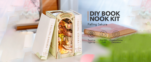 ROBOTIME Rolife DIY Book Nook Kit Bookend Stand Bookshelf Insert Bookcase Miniature Doll House Light 3D Puzzles TGB01-09