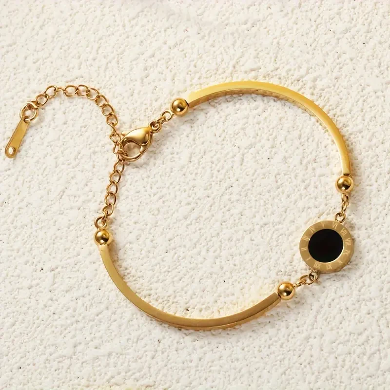 Fashion Classic Black Shell Bracelet Gold-Plated Stainless Steel Womens Jewelry