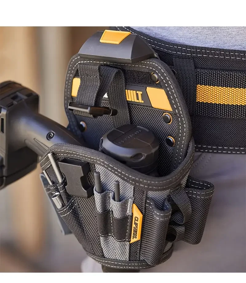 pc TOUGHBUILT Heavy-Duty Polyester Drill Holster Pouch with Cliptech, Non-Electric Power Tool Belt Accessory, Black