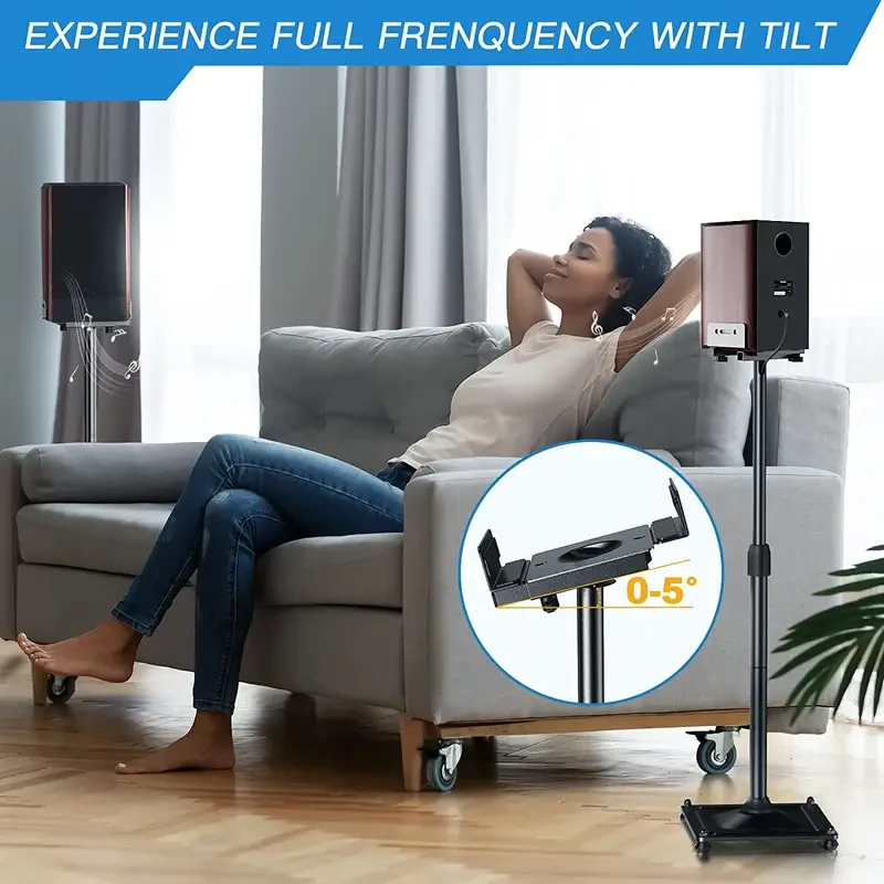 Square Base Universal Retractable Speaker Stands - Pair, Height Adjustable