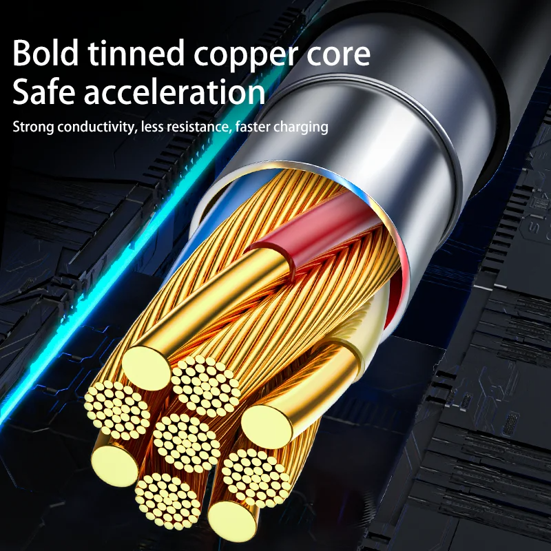 3-in-1 66W Fast Charging Cable  USB Type-C, Micro USB, and Lightning for iPhone, Samsung, Xiaomi