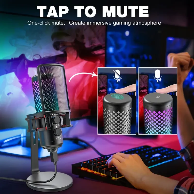 ZealSound Gaming USB Microphone - Quick Mute, RGB Indicator, Pop Filter