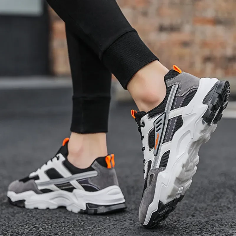 Men's Black & White Lace-up Mesh Sneakers
