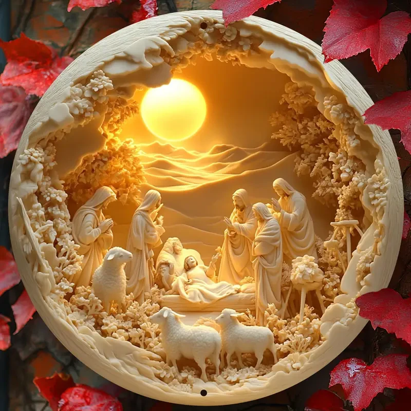 1pc Classic Nativity of Jesus Scene Aluminum Wall Art Sign 20.32x20.32cm