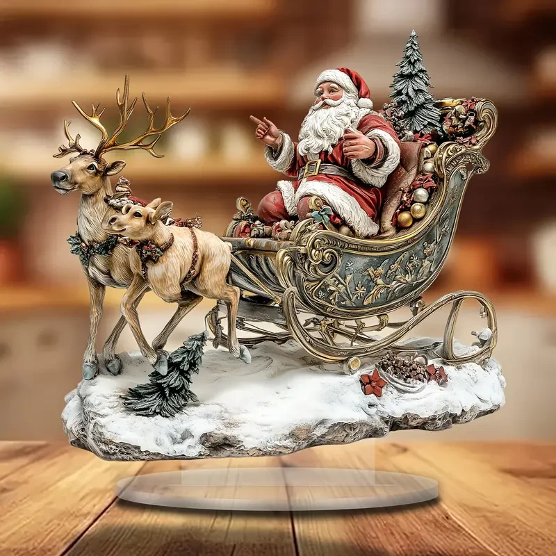 1pc Bohemian Style Acrylic Christmas Sleigh with Santa and Reindeer