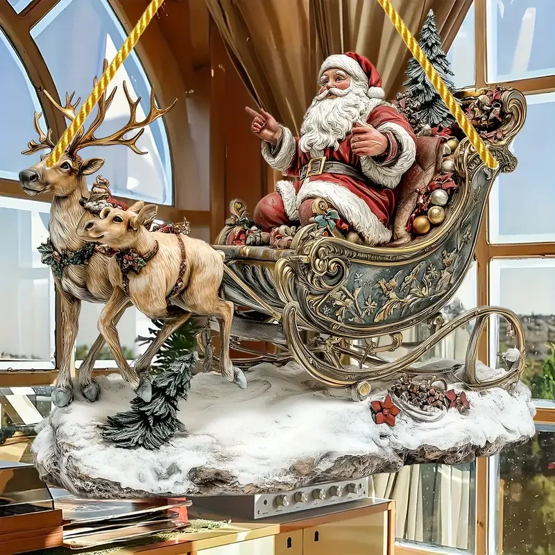 1pc Bohemian Style Acrylic Christmas Sleigh with Santa and Reindeer