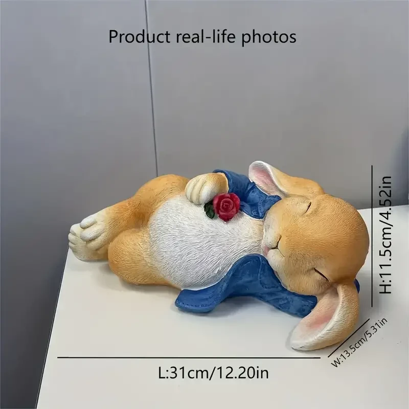 1pc Cute Sleeping Bunny Garden Statue, Resin Animal Sculpture