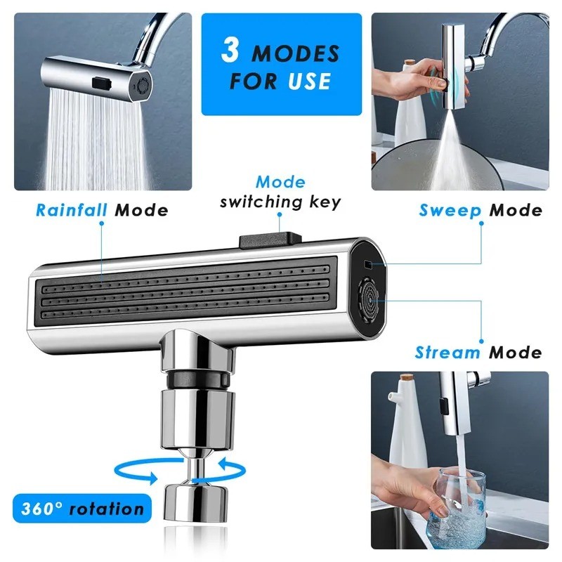 Universal Rotating Waterfall Kitchen Faucet Bubbler