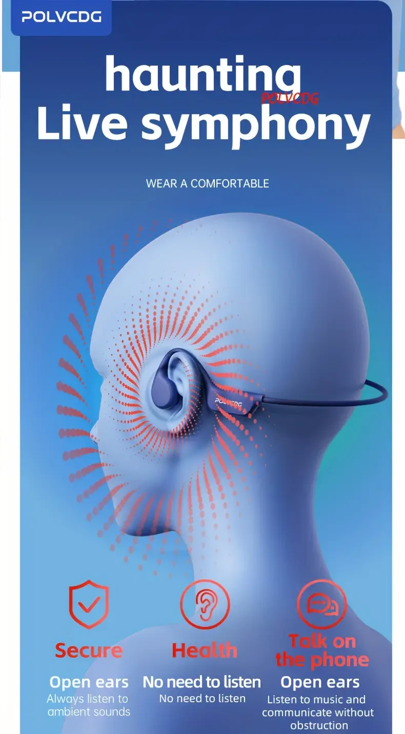 1pc POLVCDG X7 Wireless Bone Conduction Headphones, 10H Playtime, IPX8 Waterproof, 32GB Built-in Memory, Sports Open-Ear Headset with Volume Control, Rechargeable Battery, Compatible with Phones for Swimming, Running, Cycling & Fitness