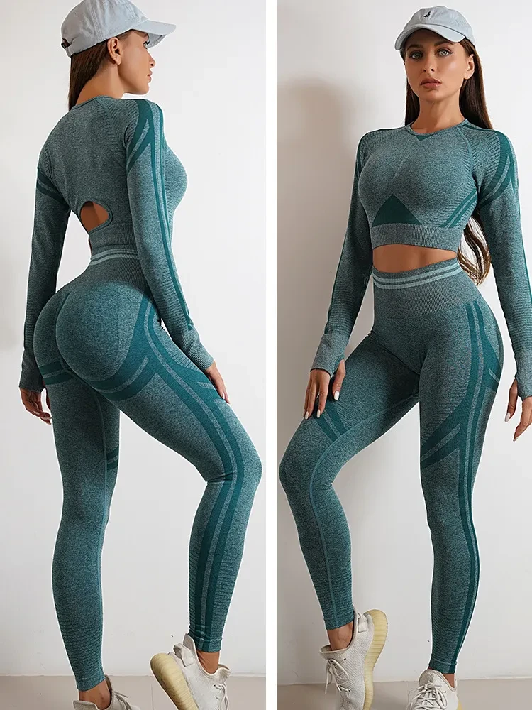Seamless Yoga Pants Sports Gym Fitness Leggings Or Long Sleeve Tops Outfits Butt Lifting Slim Workout Sportswear Clothing