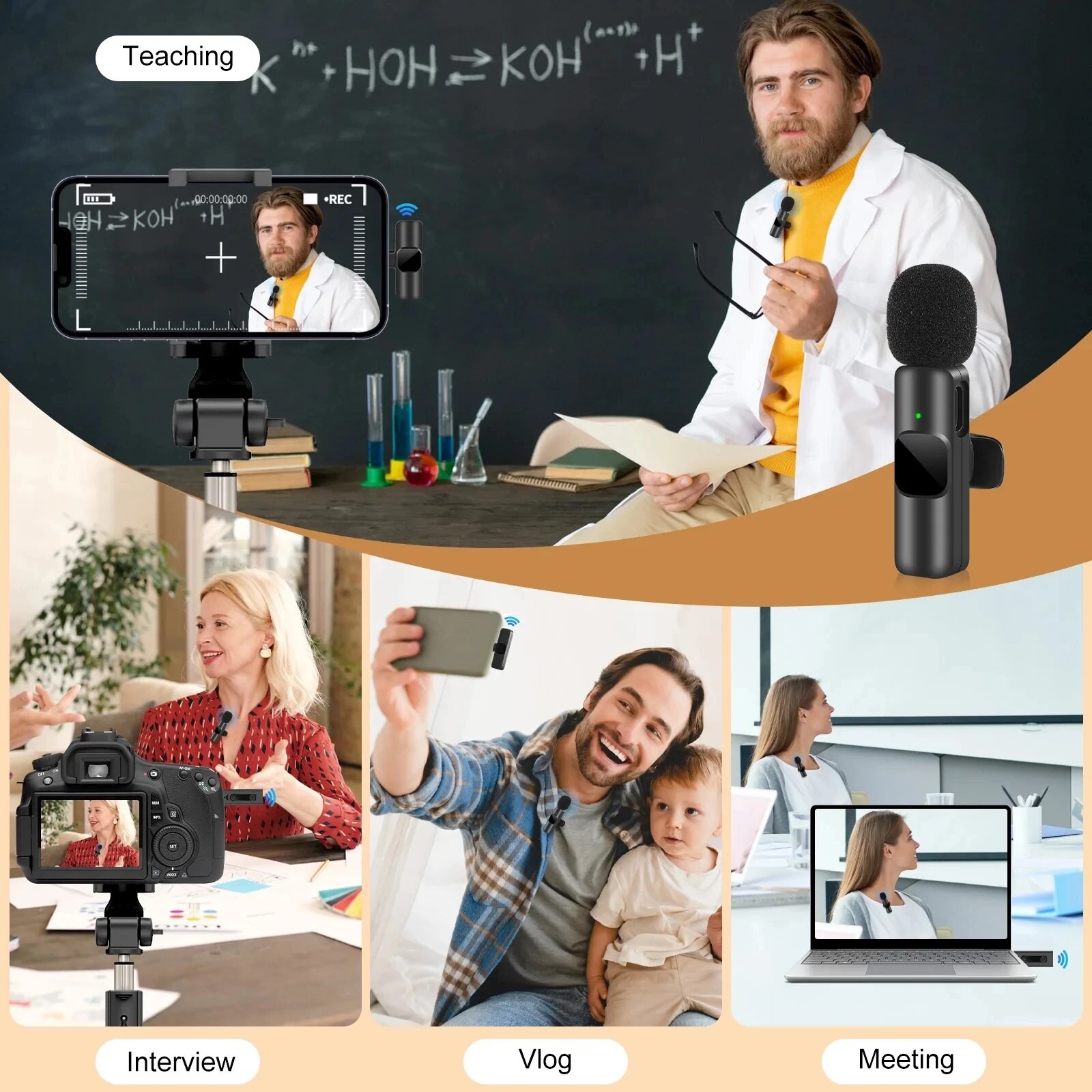 Wireless Lavalier Microphone Portable Mini Mic for iPhone, Android