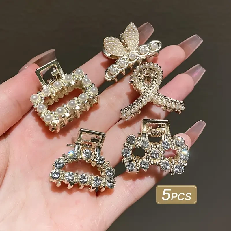 5pcs Girls Imitation Pearl Hair Claws Small Hair Accessories for Messy Hair