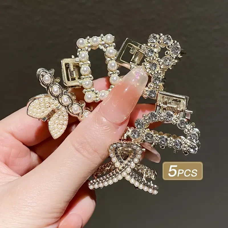 5pcs Girls Imitation Pearl Hair Claws Small Hair Accessories for Messy Hair