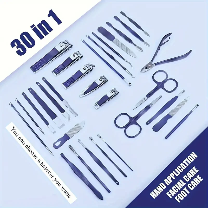 30pcs/set Nail Clippers Manicure Tool Set, With Portable Travel Case, Cuticle Nippers And Cutter Kit, Professional Nail Clippers Pedicure Kit, Grooming Kit For Travel
