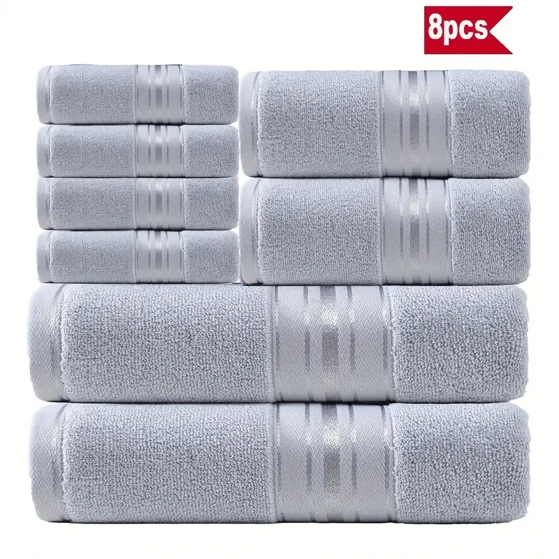 8pcs Luxury Bath Towel Set: 100% Pure Cotton, High-Quality Hotel Standard, Soft & Absorbent, Suitable for Bathrooms, Hotels, SPA