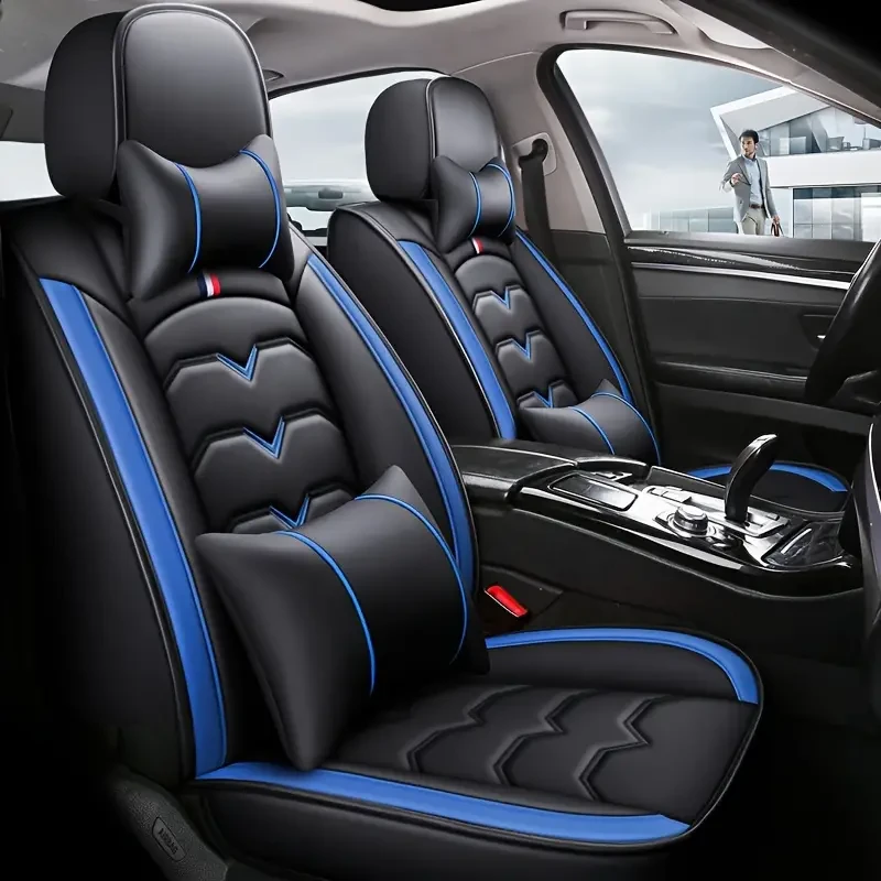 Universal Faux Leather Car Seat Cover Set All-Season, Full Surround for 5-Seaters
