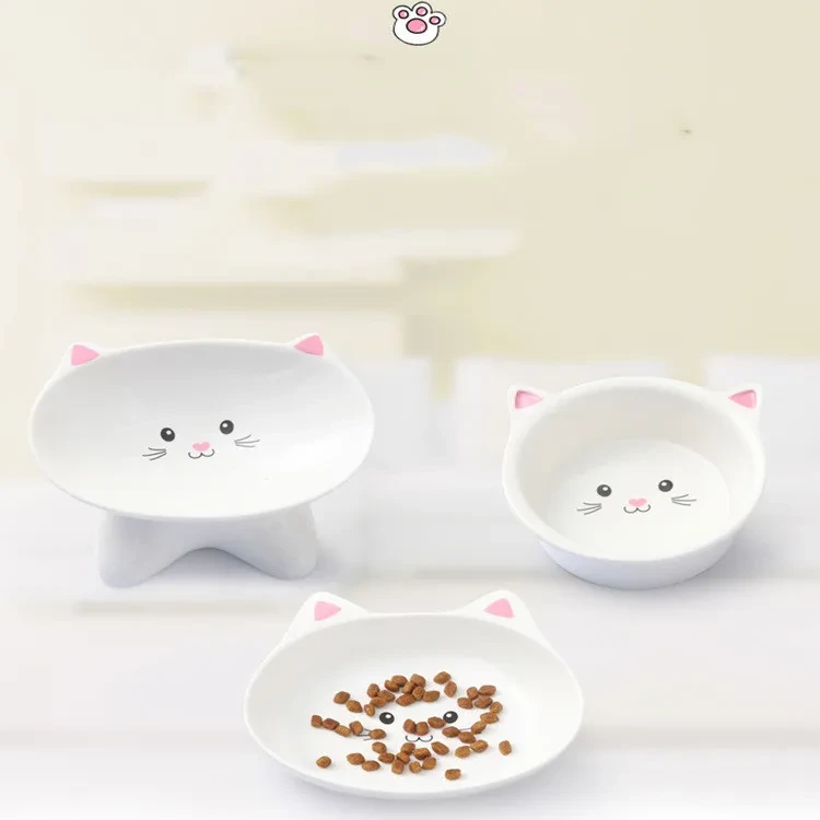Ceramic Small Cat Face Shape Pet Food Bow