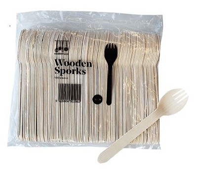 SPORKS WOODEN UNCOATED 16CM 100s/SLV (ESSENTIALS)