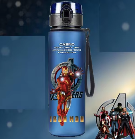 Spiderman Hulk Anime Water Bottle iron Man Captain America Boys Cartoon Plastic Drinking Cups Children Adult Water Glass 560ml