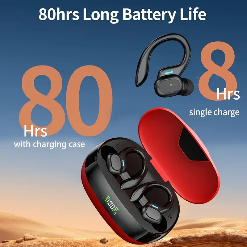 5.3 Hi-Fi Stereo Wireless Earbuds with ENC Noise-Cancelling Mic - Secure Fit Sports Headset with LED Charging Case for Running & Gym