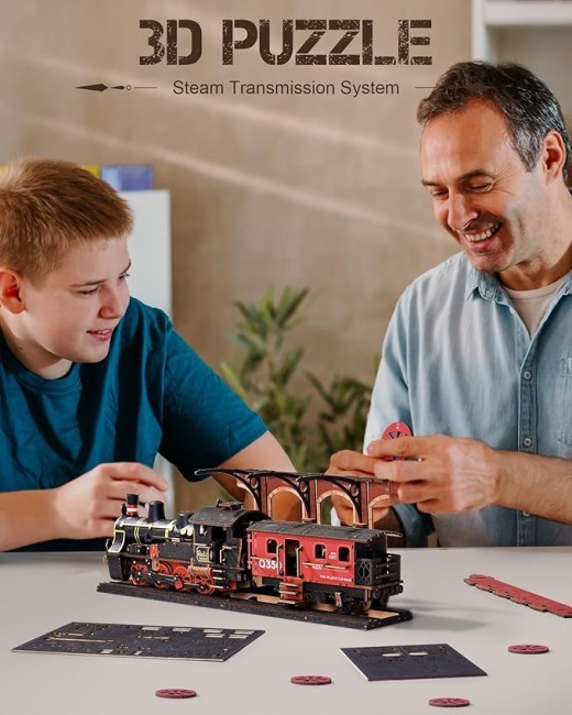 ROBOTIME Steam Journey Model Kits 3D Wooden Puzzles Home Decor Craft Gifts For Adults Men Boys Girls TGS01