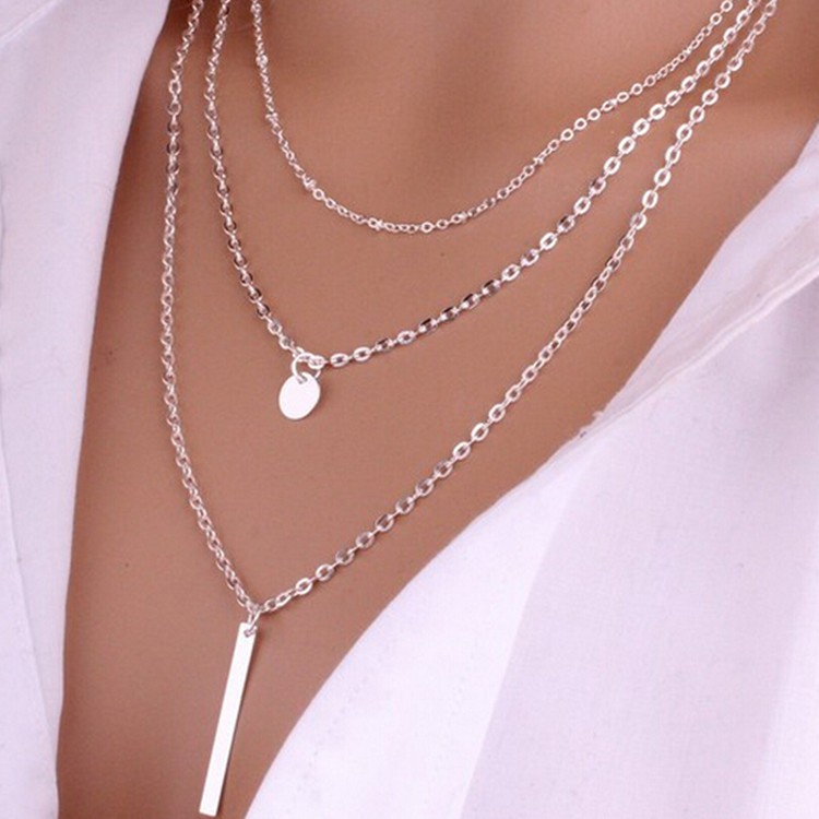 European and American Fashion Jewelry: Multi-layer Round Copper Bead Chain Sequin Metal Strip Necklace Elegant and Versatile