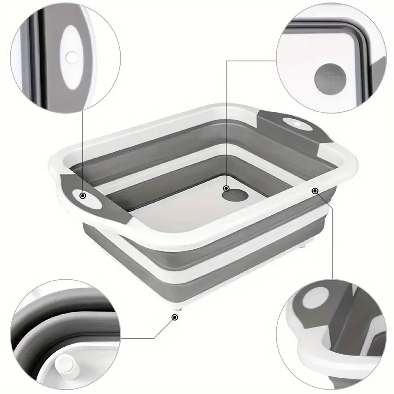 Collapsible Cutting Board With Colander Silicone Dish Tub Basket Space Saving Caravans Motorhomes Sink Washing Dish Camping Cooking Stove Sink Basket Dish Tub With Colander