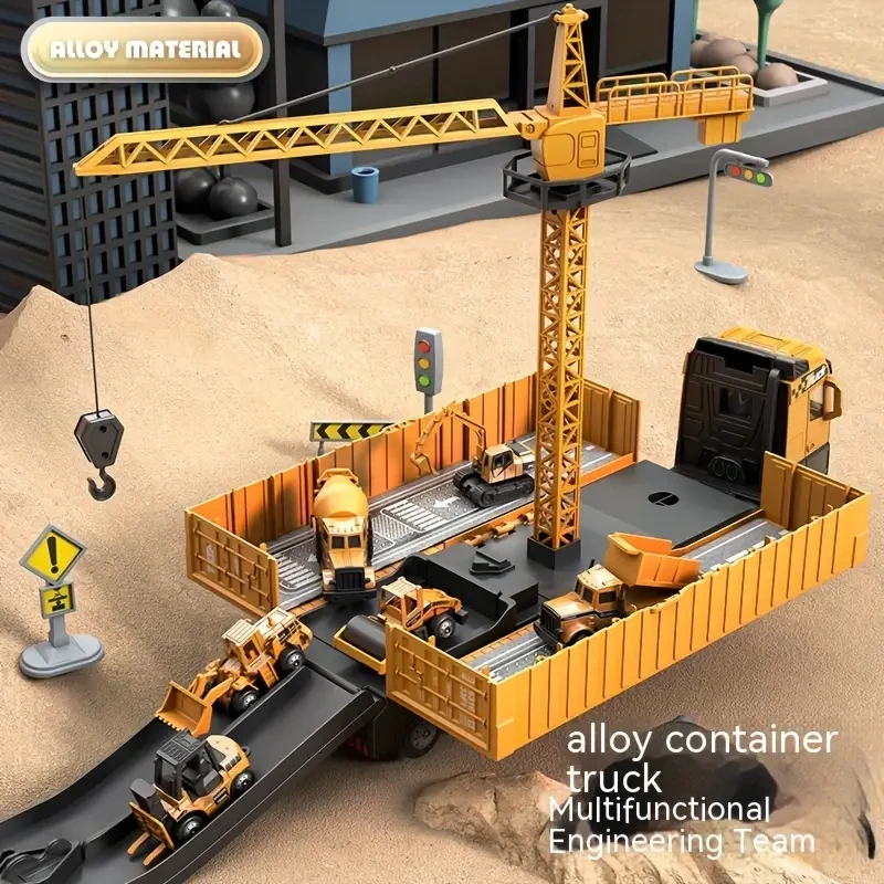 Super Large Alloy Container Engineering Vehicle Set Toy Crane Model & Container