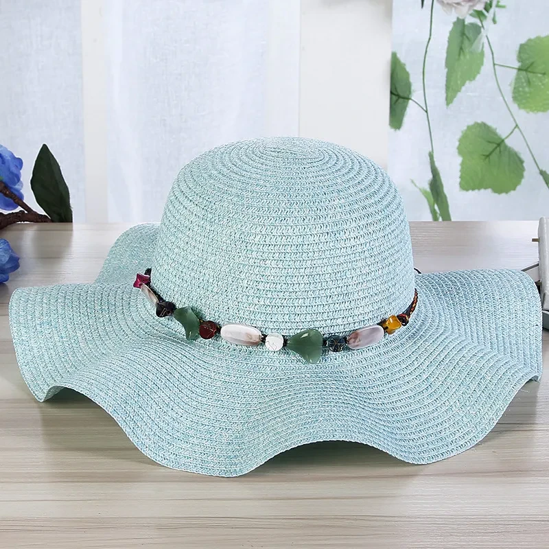 Hand-Woven Read Strange Stone Decorative Straw Hat Woman