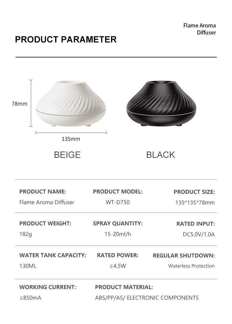 RGB Flame Aroma Diffuser 130Ml 3d