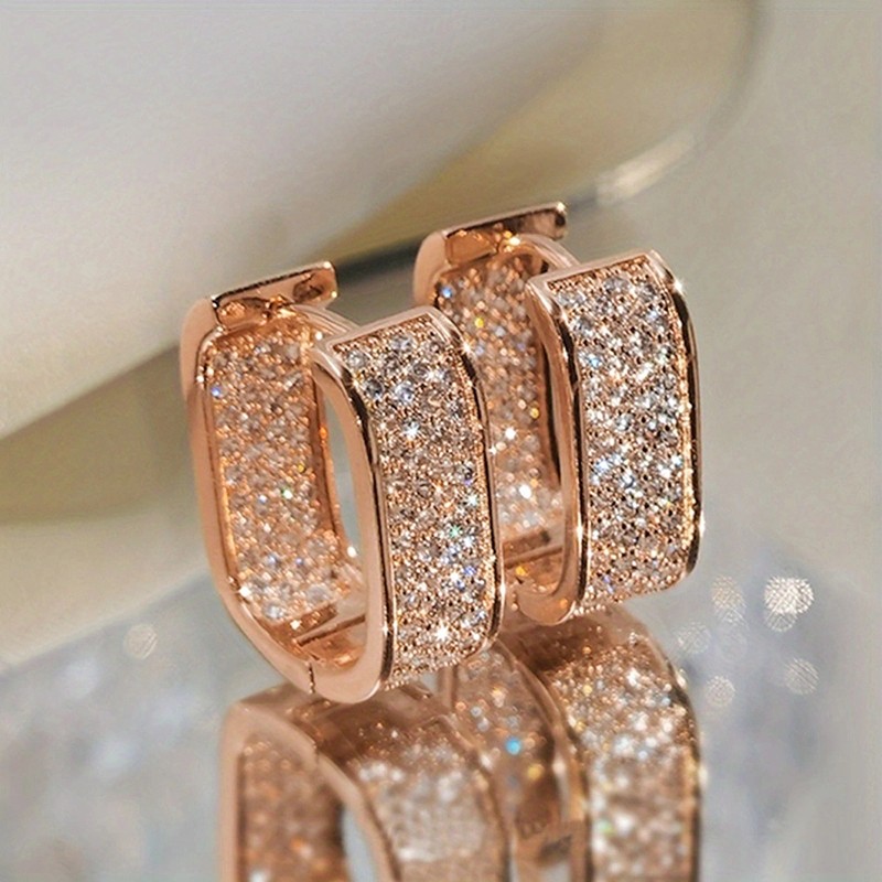 Huitan Korean Fashion CZ Hoop Earrings  Silver/Gold Metal Hoops for Women