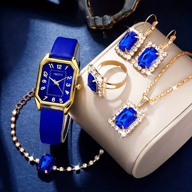 Retro Rectangle Womens Quartz Watch & Jewelry Set