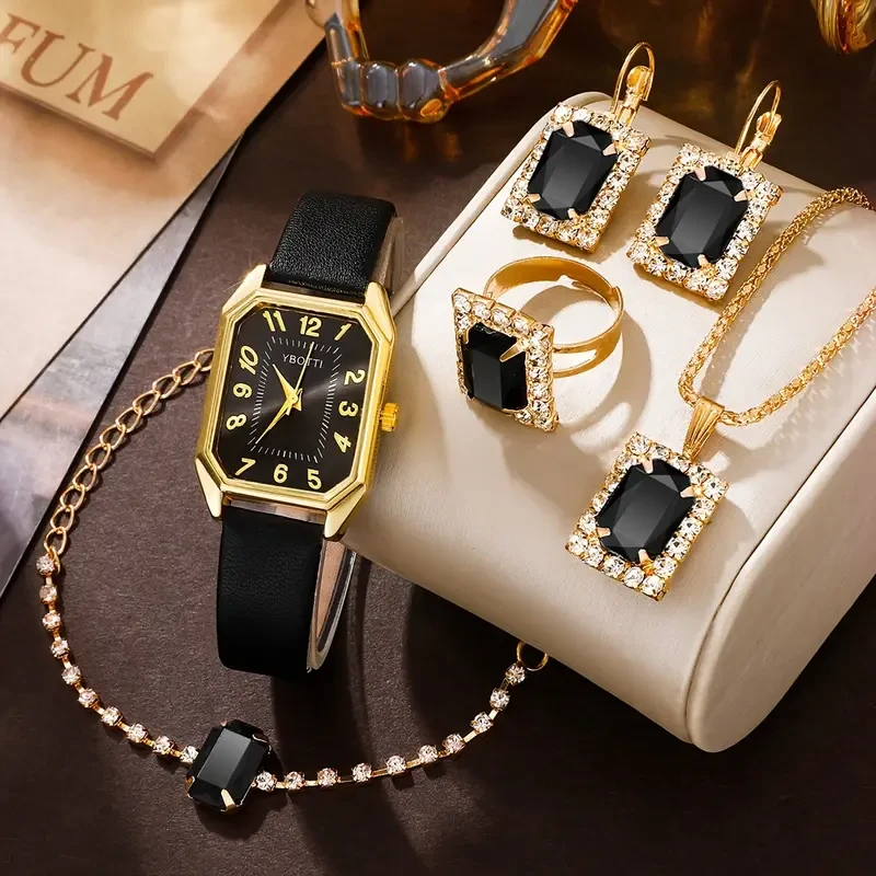 Retro Rectangle Womens Quartz Watch & Jewelry Set