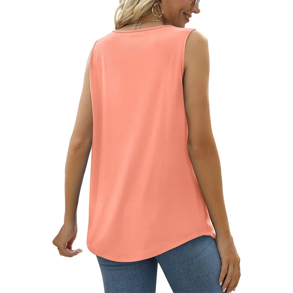 Summer Tank Tops For Women Loose Fit Pleated Square Neck Sleeveless Tops Vest T-shirt