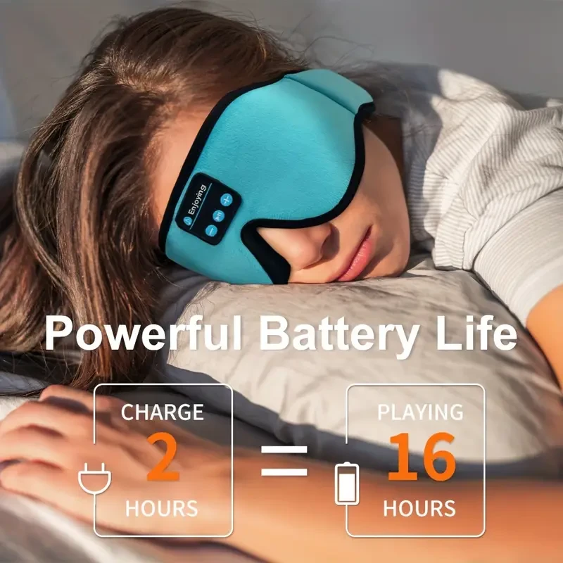 3D Contour Sleep Mask with Wireless HD Stereo Speaker Headphones, Sound Isolating, Push Button Control, Non-Waterproof, Rechargeable 180mAh Lithium Polymer Battery, Comfortable Soft Head Mounted for Side Sleepers, Travel Essential - Blue