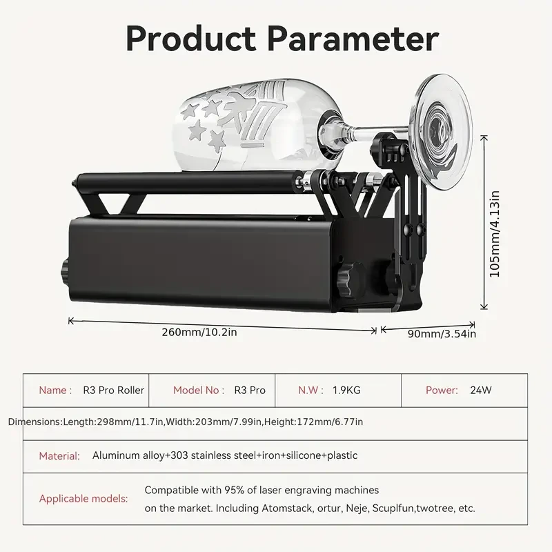 Laser Rotary Roller, Laser Engraver Y-Axis Rotary Roller with 360 Rotating Engraving for Engraving Cylindrical Objects
