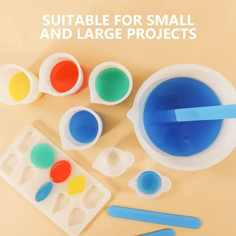 Resin Crafting Set: 10-Piece Silicone Measuring Cups (600Ml & 100Ml), Resin Mixing Cup, Silicone Stirring Rods - Suitable for Small And Large Projects