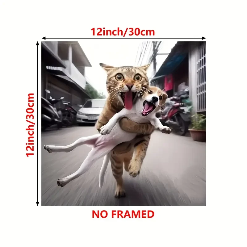 Funny Cat and Dog Art Poster