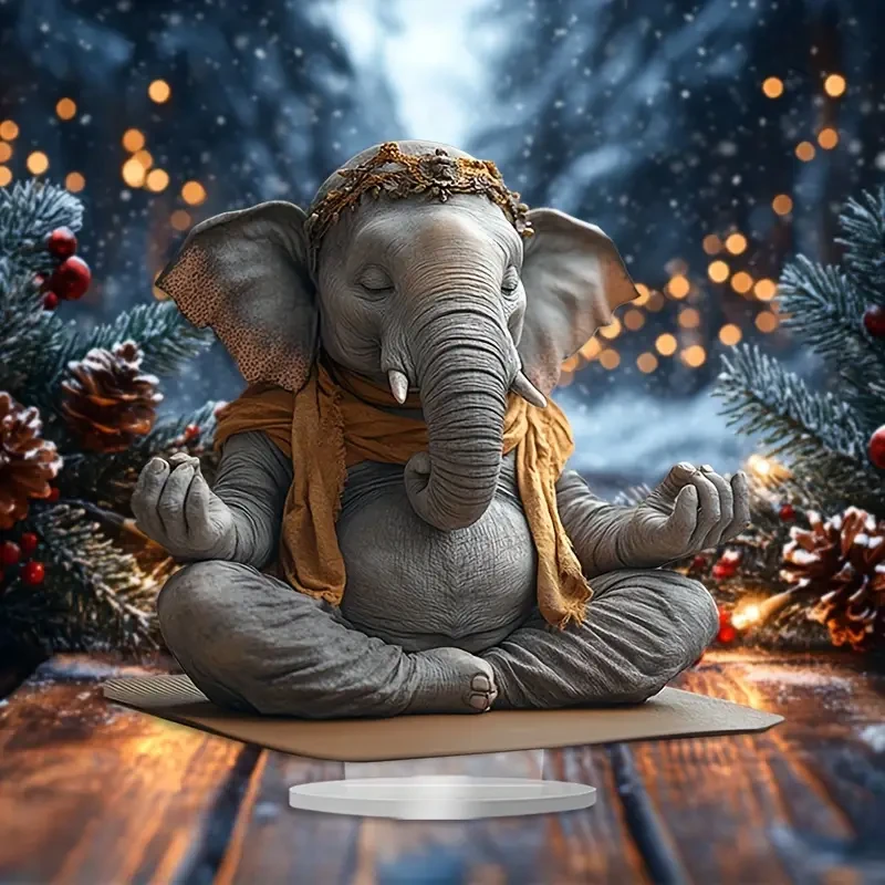1pc, Elephant Meditation Statue, 10x8 Acrylic Desktop Display Stand, Bohemian Style, Multi-Purpose Home & Office Decor, Perfect Christmas Gift, No Text, for Living Room, Kitchen, Porch Decor