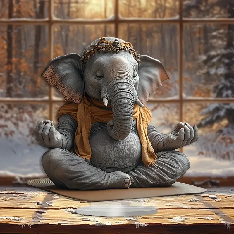 1pc, Elephant Meditation Statue, 10x8 Acrylic Desktop Display Stand, Bohemian Style, Multi-Purpose Home & Office Decor, Perfect Christmas Gift, No Text, for Living Room, Kitchen, Porch Decor