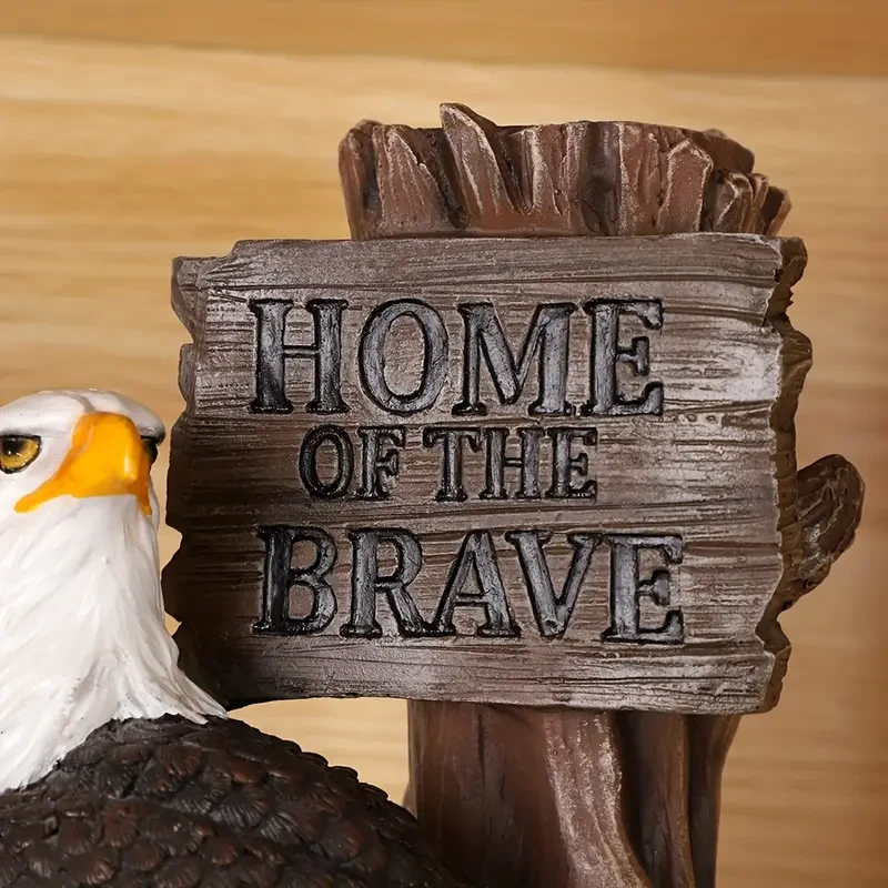 Majestic Eagle, Patriotic American Bald Eagle Statue with 'Brave Home' Sign